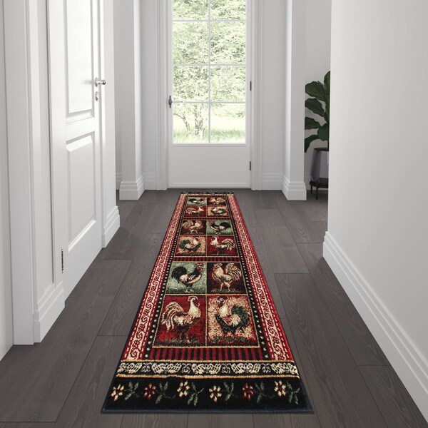 Flash Furniture Black 2x7 Farmhouse Rooster Themed Area Rug ACD-RG3PPB-27-BK-GG - main